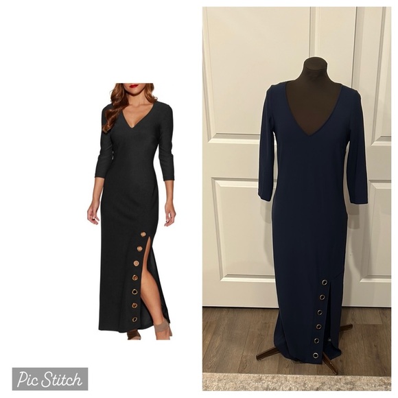 Boston Proper Beyond Travel Navy Blue Sheath V Neck Grommet Dress Size Small - Picture 1 of 15